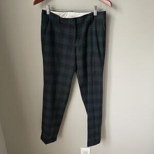 J Crew Cafe Capri Wool Blend‎ Pants Womens Size 0 Plaid Green And Navy